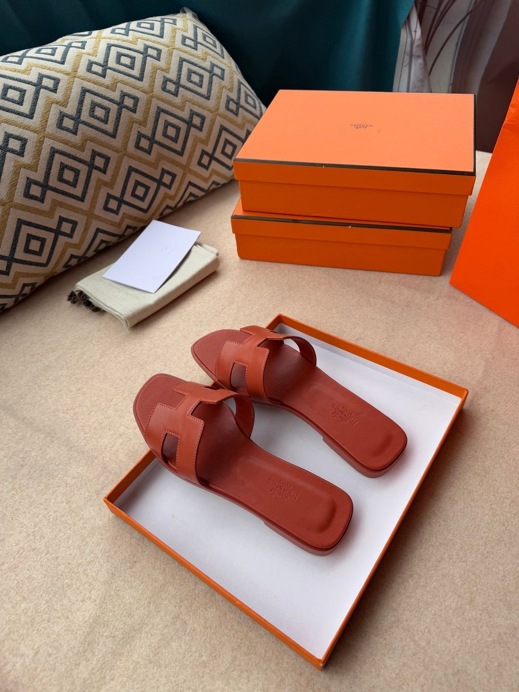 HERMES 0RAN SANDALS IN GINGER ORANGE CALFSKIN
