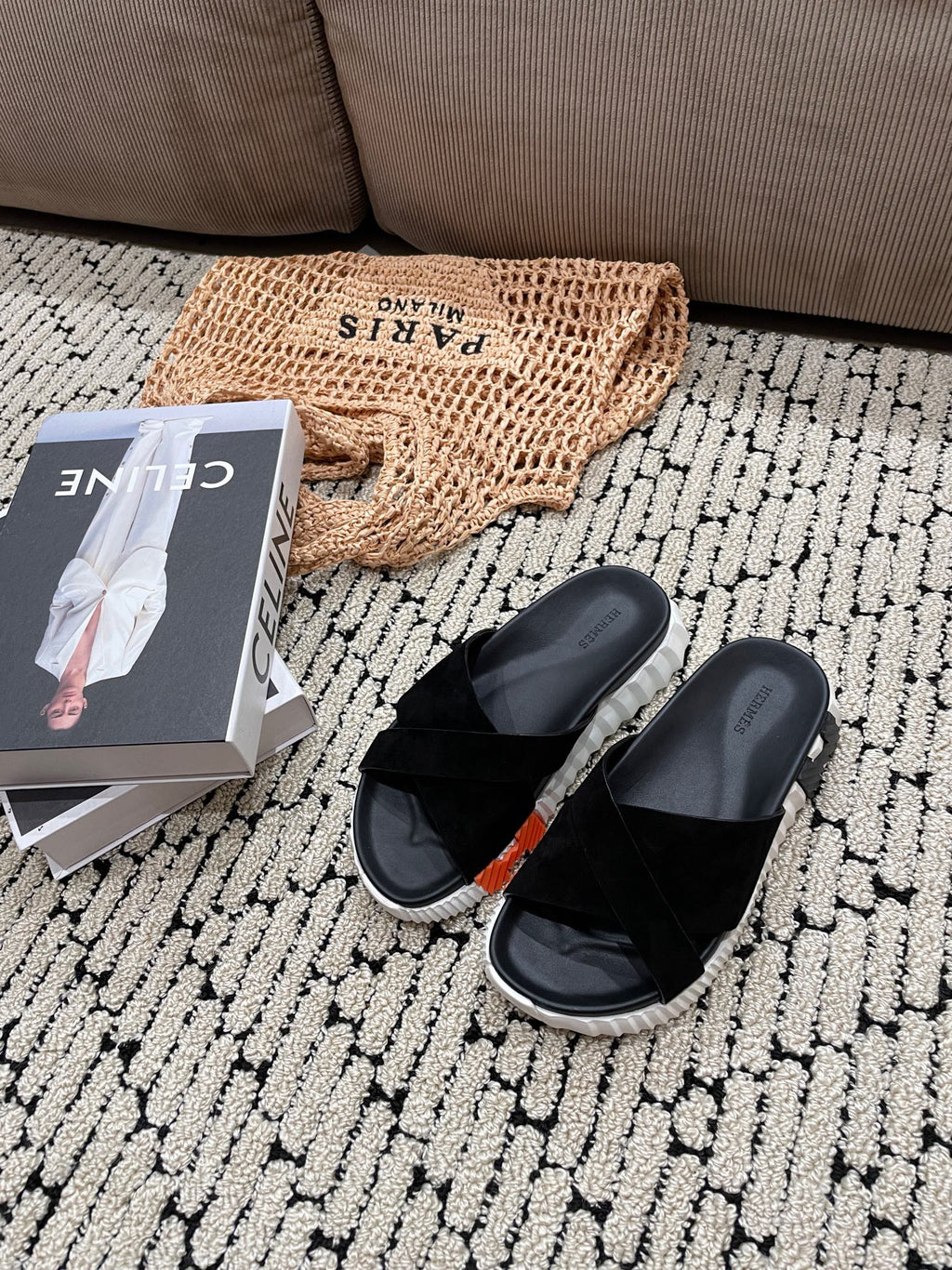 HERMES INFRA SANDAL BLACK SUEDE