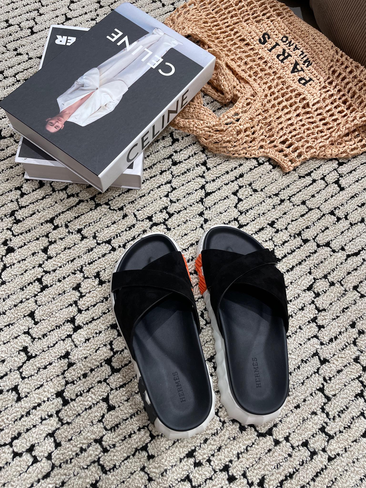 HERMES INFRA SANDAL BLACK SUEDE