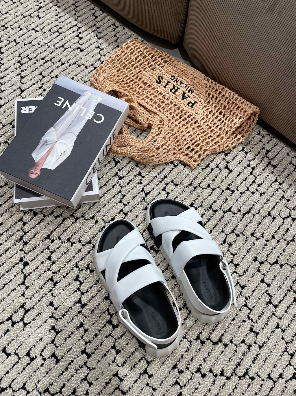 HERMES ELECTRIC SANDAL BLACK MIX WHITE CALFSKIN