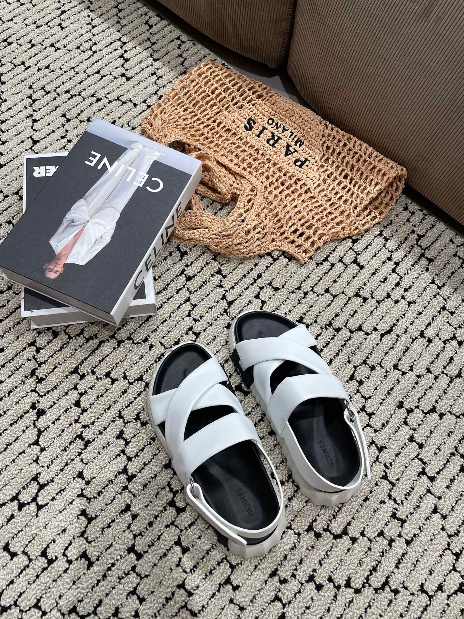 HERMES ELECTRIC SANDAL BLACK MIX WHITE CALFSKIN