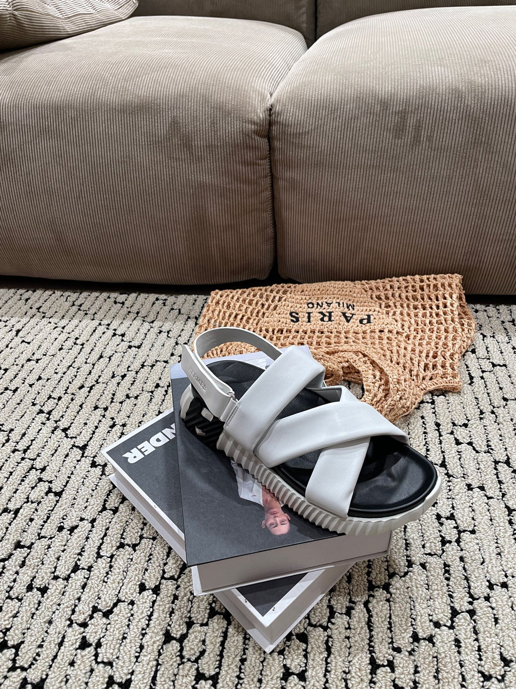 HERMES ELECTRIC SANDAL BLACK MIX WHITE CALFSKIN