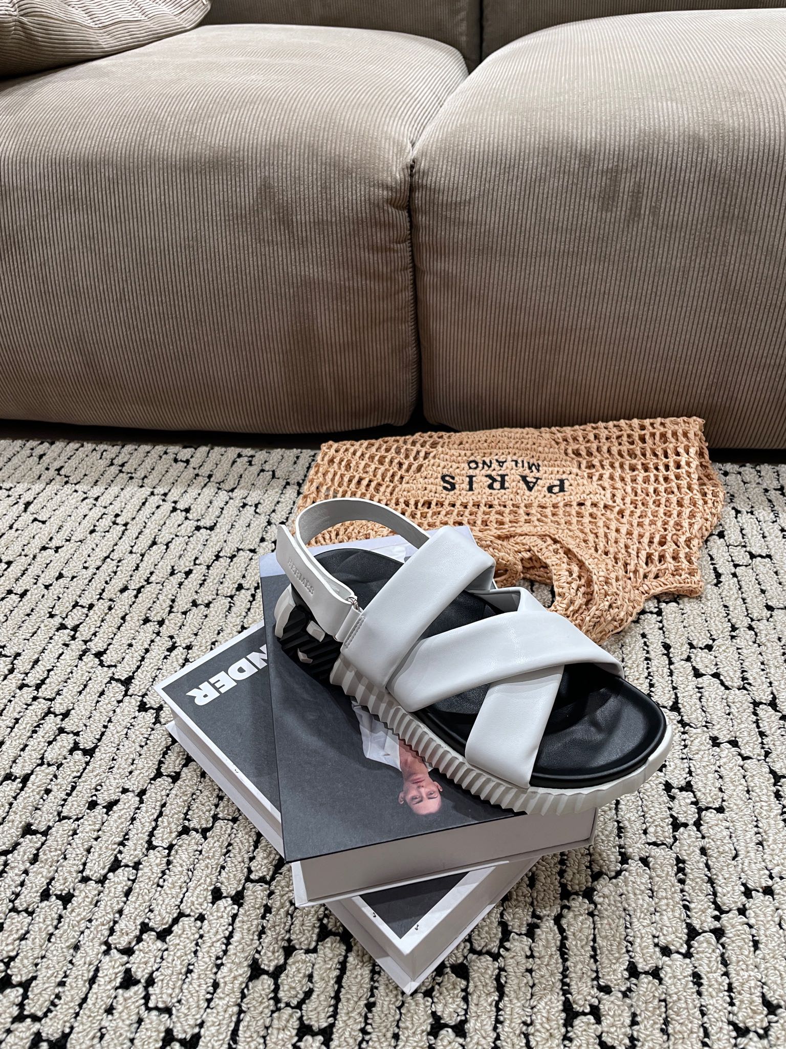 HERMES ELECTRIC SANDAL BLACK MIX WHITE CALFSKIN