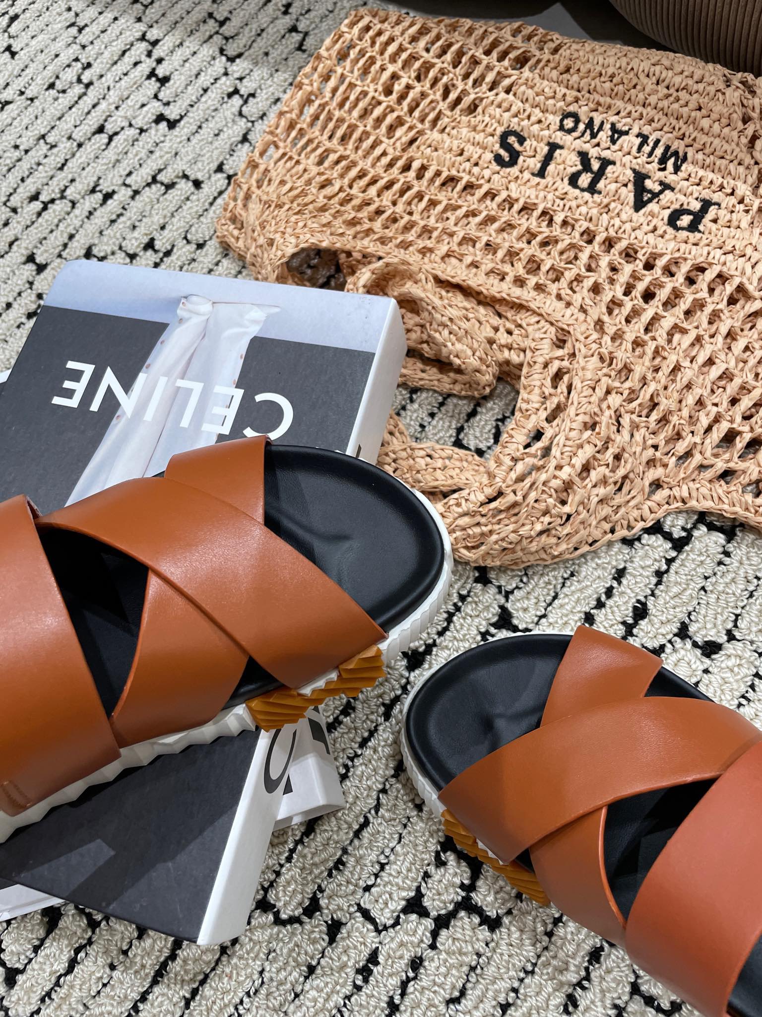 HERMES ELECTRIC SANDAL BLACK MIX CARAMEL CALFSKIN