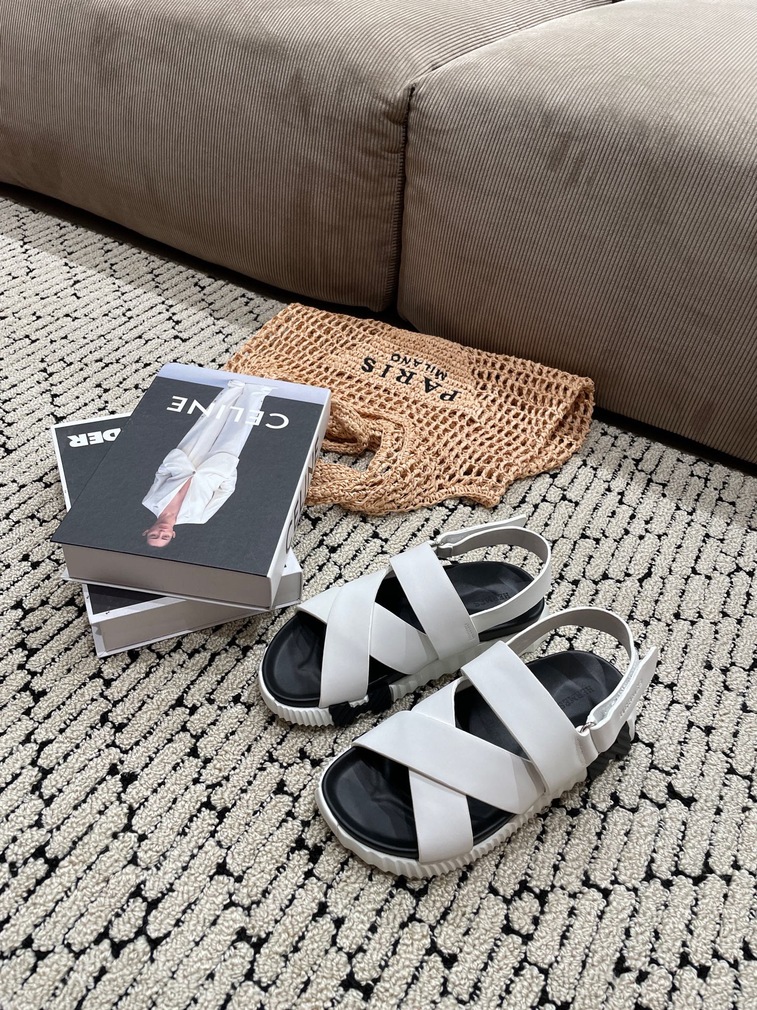 HERMES ELECTRIC SANDAL BLACK MIX CREAMY WHITE CALFSKIN