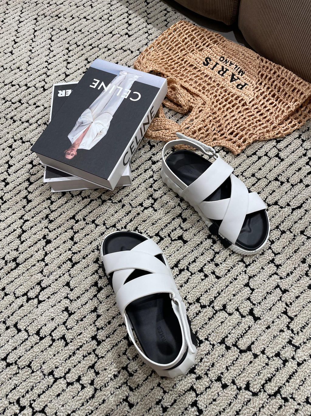 HERMES ELECTRIC SANDAL BLACK MIX CREAMY WHITE CALFSKIN