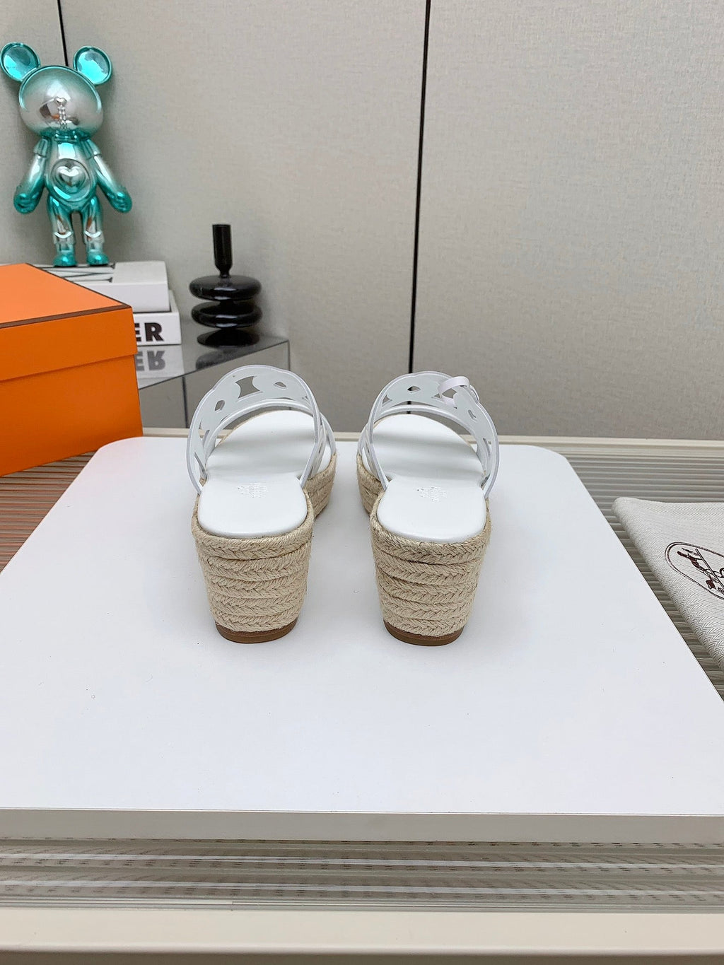 HERMES ITHEA 85 MM ESPADRILLE IN WHITE CALFSKIN