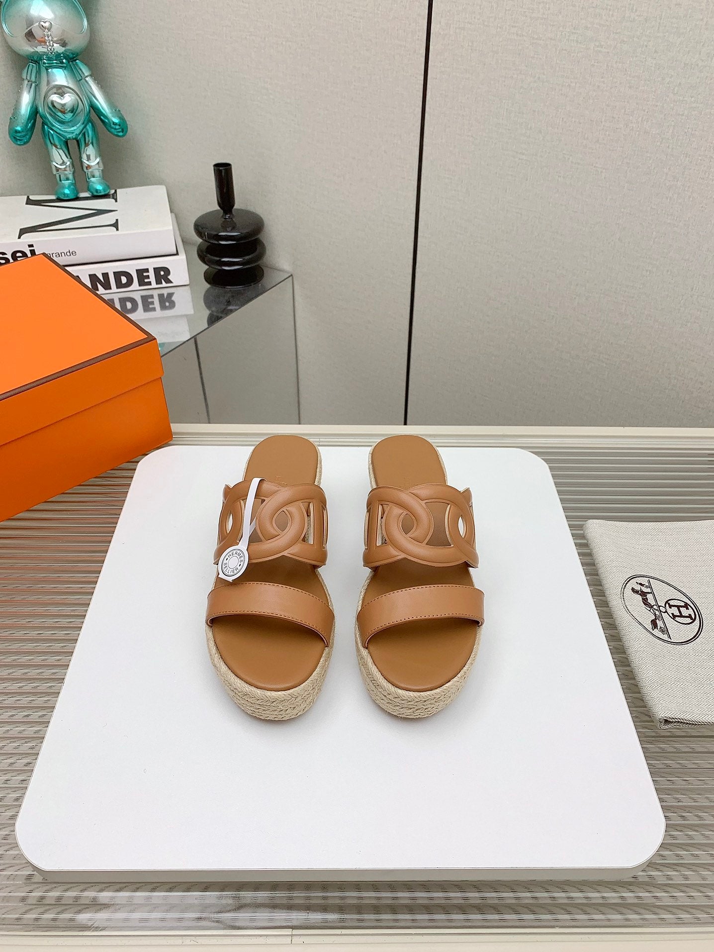HERMES ITHEA 85 MM ESPADRILLE IN BRONZE BROWN CALFSKIN