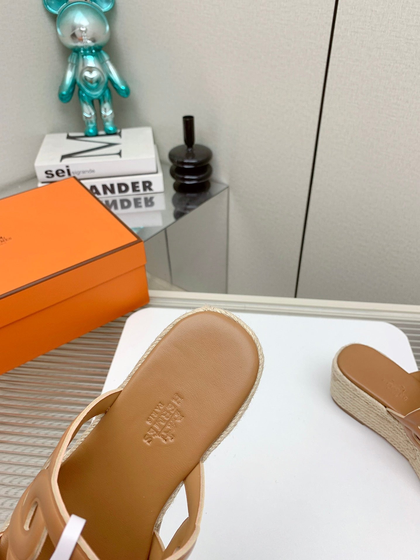 HERMES ITHEA 85 MM ESPADRILLE IN BRONZE BROWN CALFSKIN
