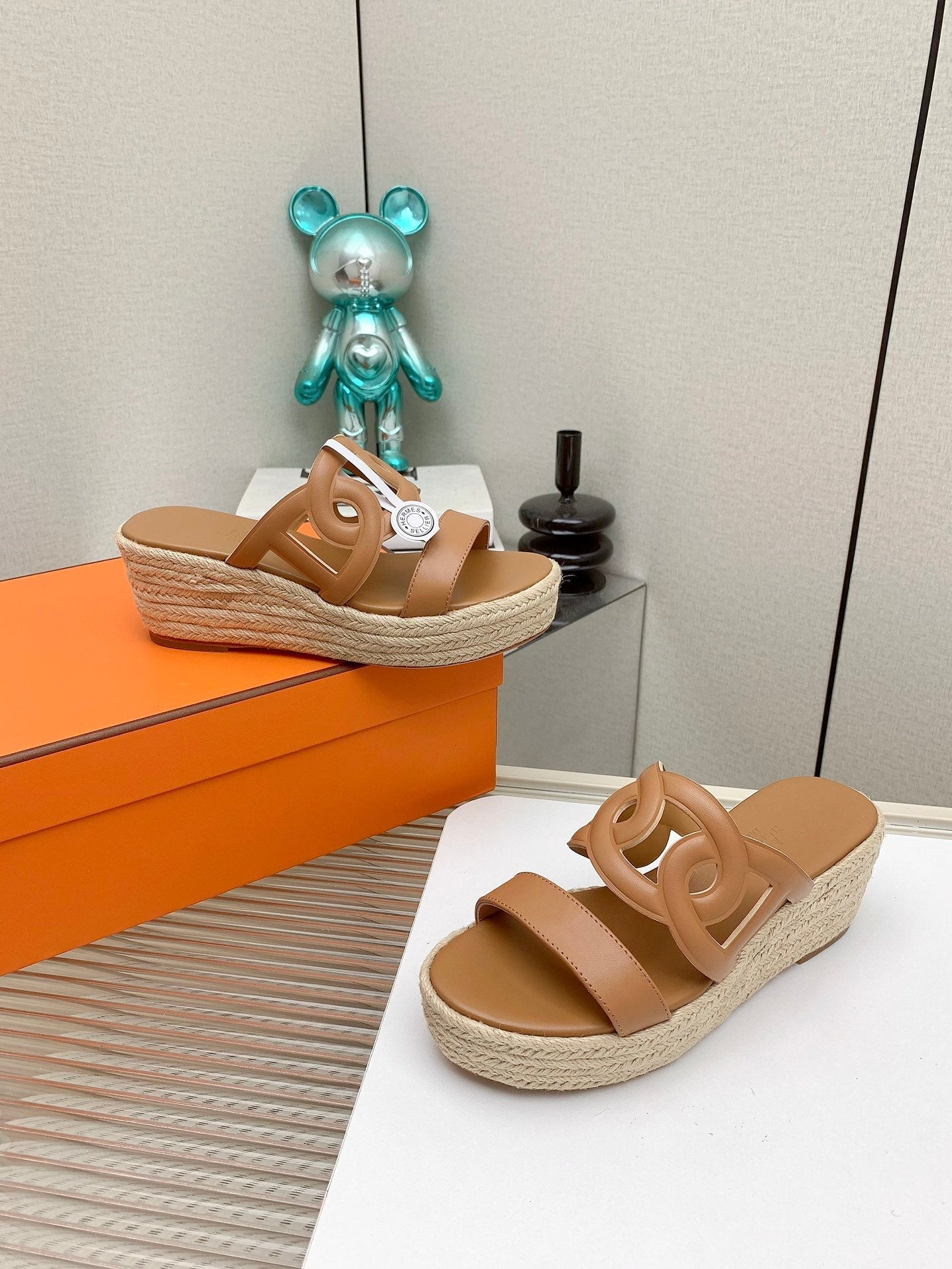 HERMES ITHEA 85 MM ESPADRILLE IN BRONZE BROWN CALFSKIN