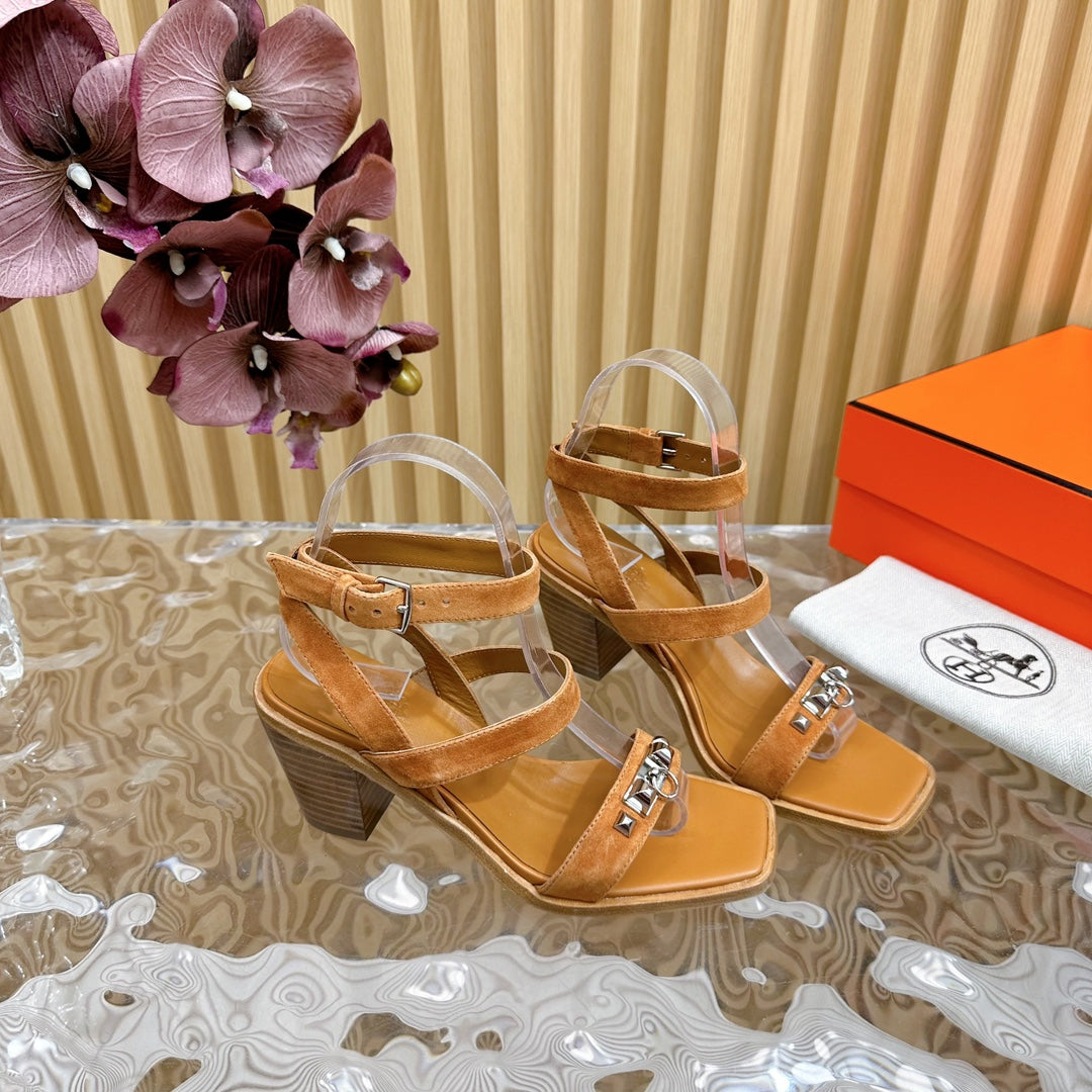 HERMES IVRESSE 65 SANDAL TAWNY SUEDE