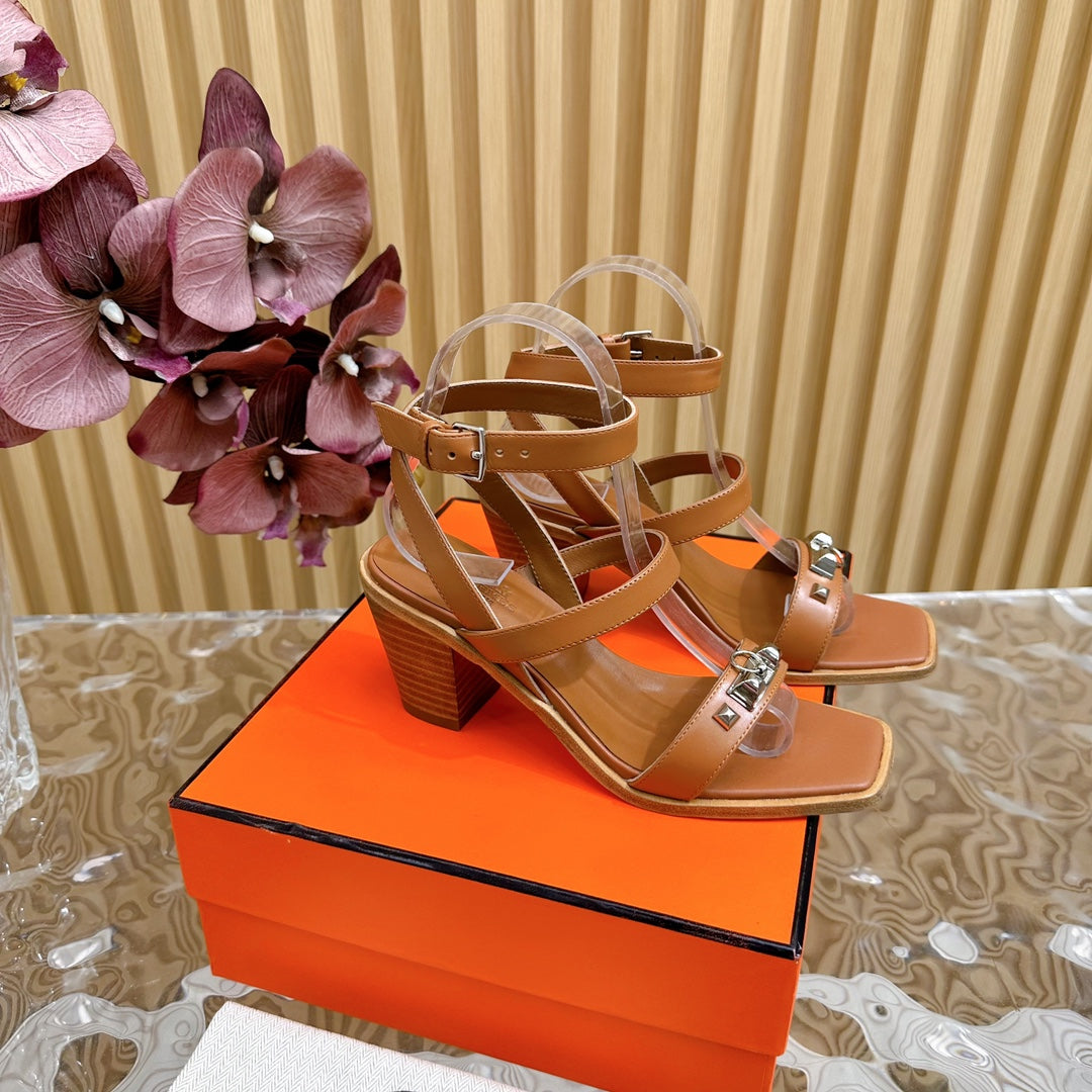 HERMES IVRESSE 65 SANDAL CARAMEL CALFSKIN