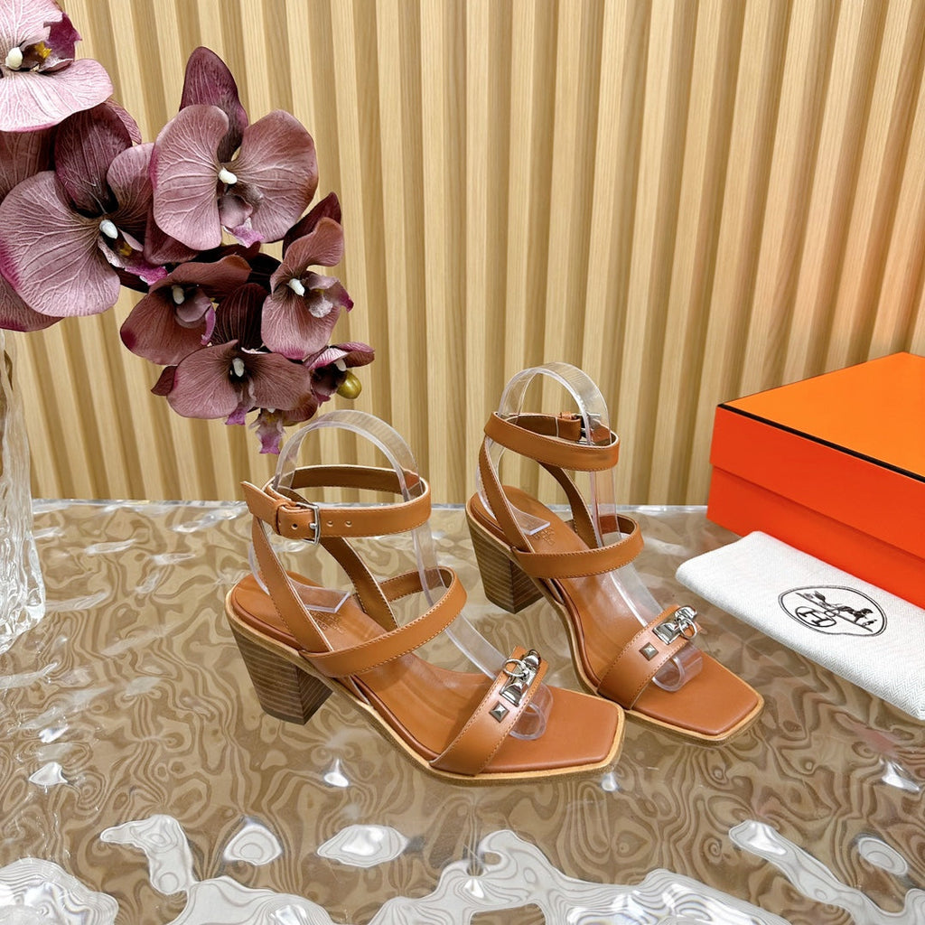 HERMES IVRESSE 65 SANDAL CARAMEL CALFSKIN