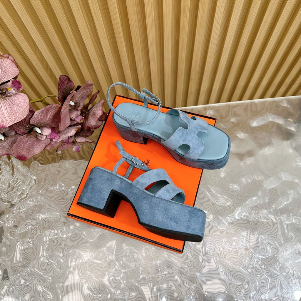 HERMES JAM 30 SANDAL IN SAPPHIRE BLUE VELVET
