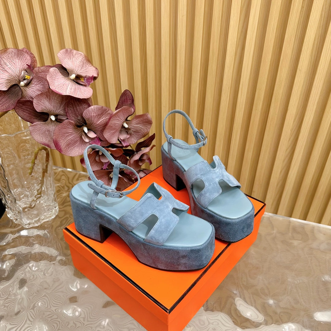 HERMES JAM 30 SANDAL IN SAPPHIRE BLUE VELVET