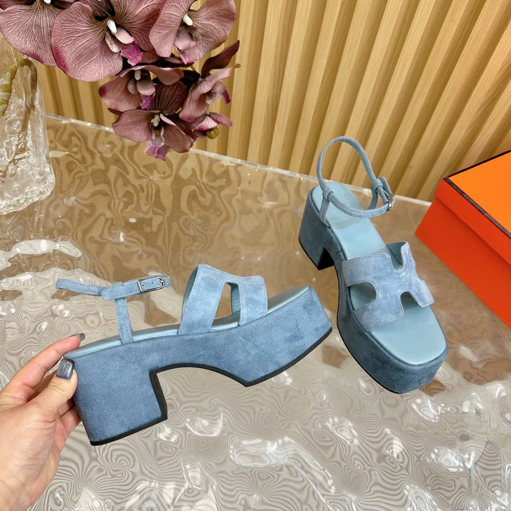 HERMES JAM 30 SANDAL IN SAPPHIRE BLUE VELVET