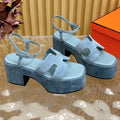 HERMES JAM 30 SANDAL IN SAPPHIRE BLUE VELVET