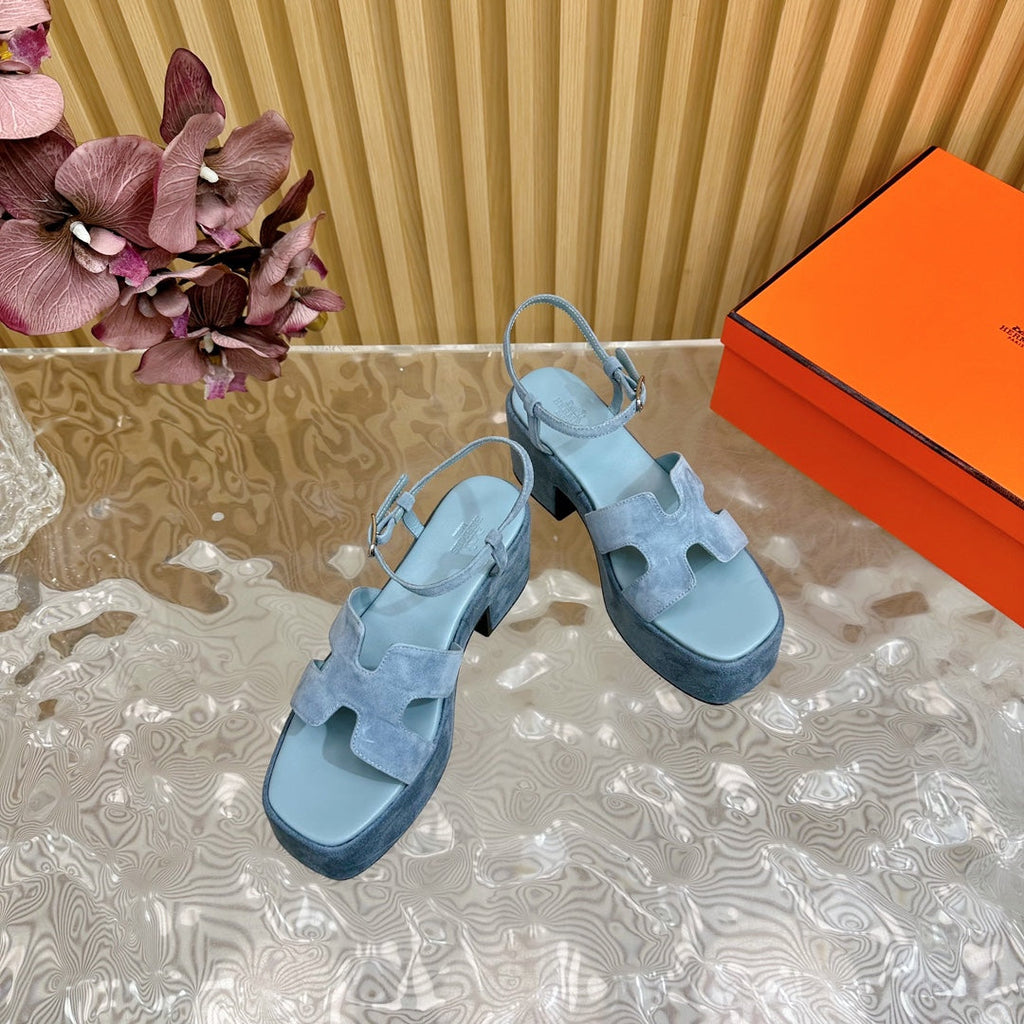 HERMES JAM 30 SANDAL IN SAPPHIRE BLUE VELVET