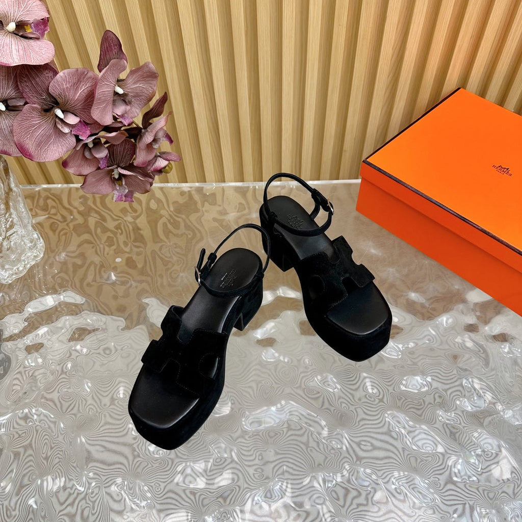 HERMES JAM 30 SANDAL IN BLACK VELVET