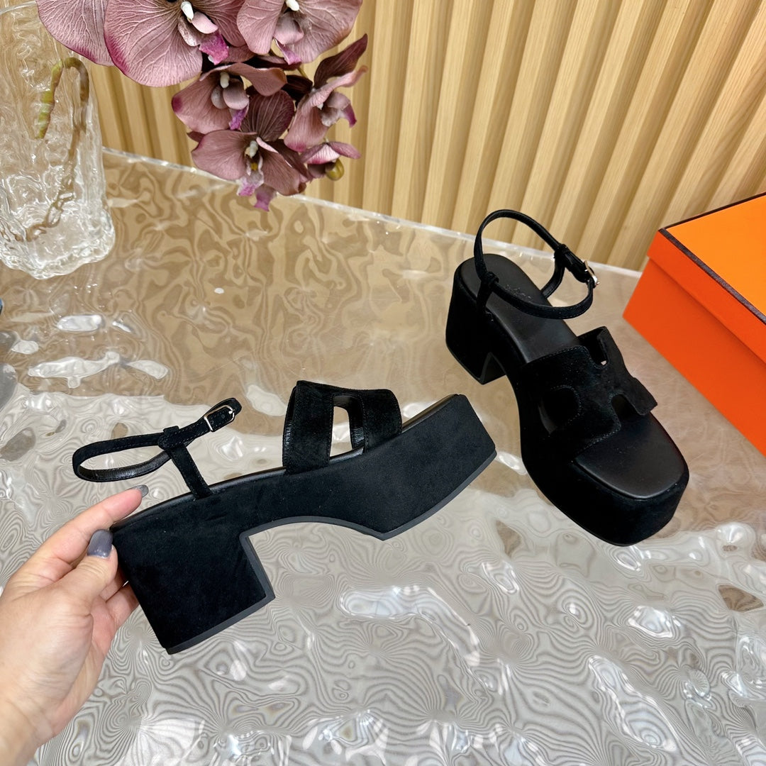 HERMES JAM 30 SANDAL IN BLACK VELVET