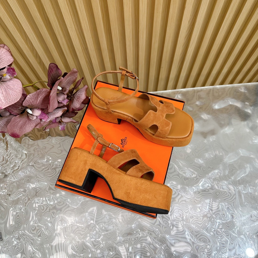 HERMES JAM 30 SANDAL IN CINNAMON BROWN VELVET