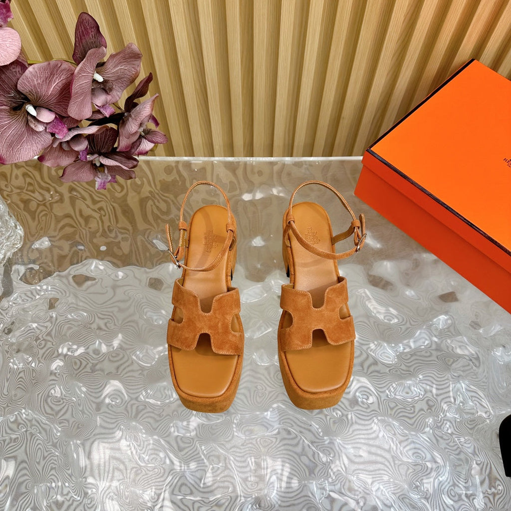 HERMES JAM 30 SANDAL IN CINNAMON BROWN VELVET