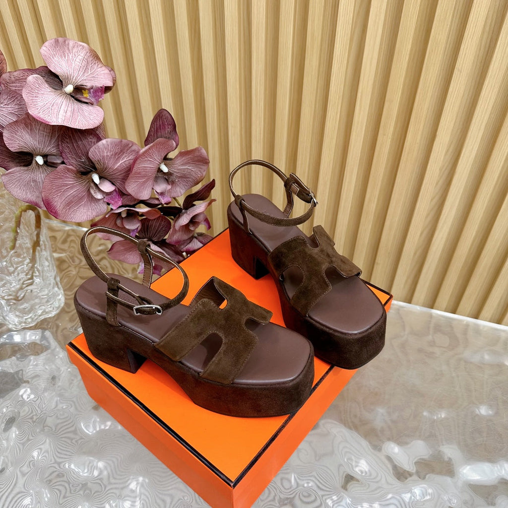 HERMES JAM 30 SANDAL IN CHOCOLATE BROWN VELVET