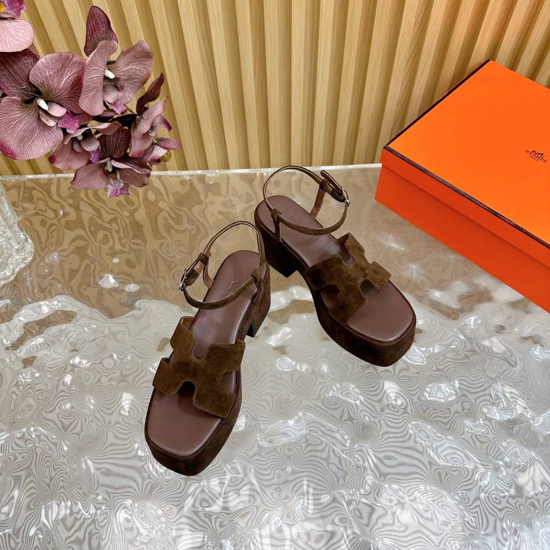 HERMES JAM 30 SANDAL IN CHOCOLATE BROWN VELVET