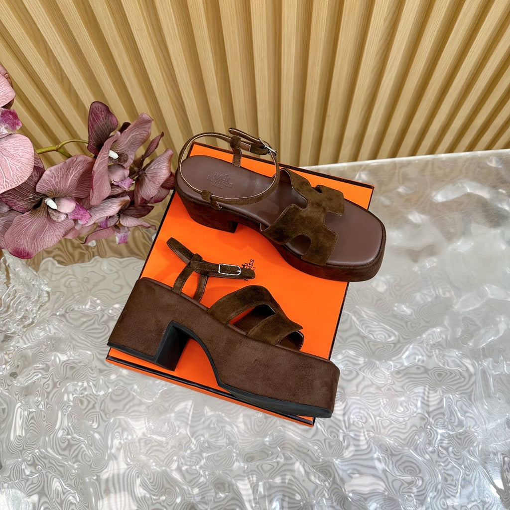 HERMES JAM 30 SANDAL IN CHOCOLATE BROWN VELVET