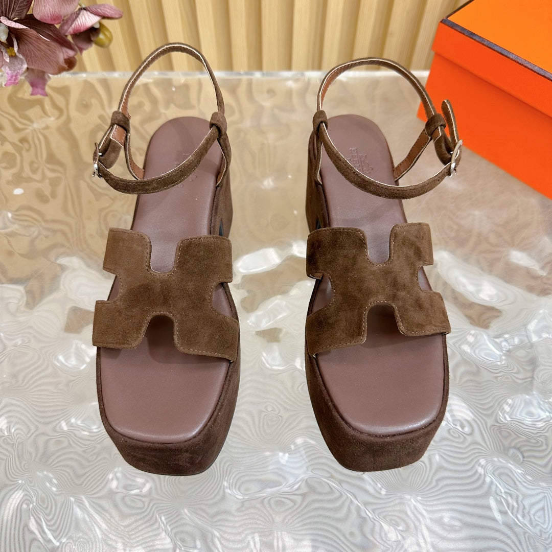 HERMES JAM 30 SANDAL IN CHOCOLATE BROWN VELVET