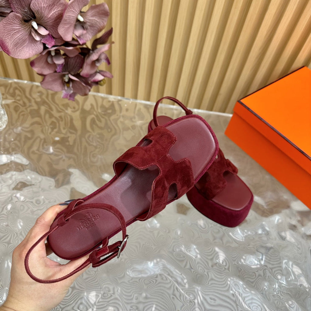 HERMES JAM 30 SANDAL IN BLOOD RED VELVET