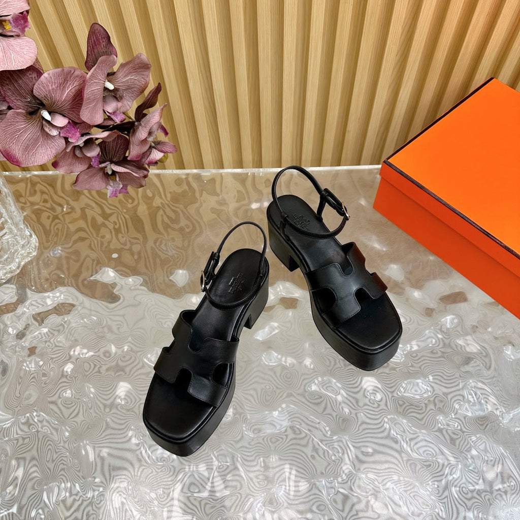 HERMES JAM 30 SANDAL IN BLACK CALFSKIN