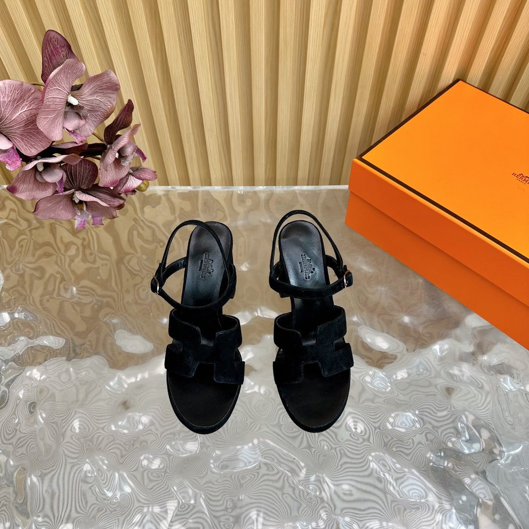 HERMES JAZZ 90 SANDAL IN BLACK SUEDE