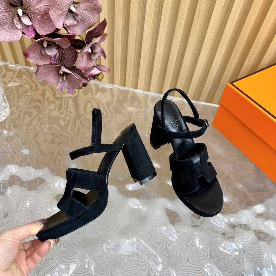 HERMES JAZZ 90 SANDAL IN BLACK SUEDE