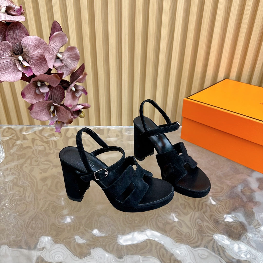 HERMES JAZZ 90 SANDAL IN BLACK SUEDE
