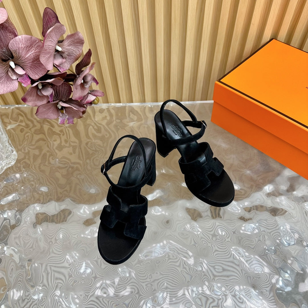 HERMES JAZZ 90 SANDAL IN BLACK SUEDE
