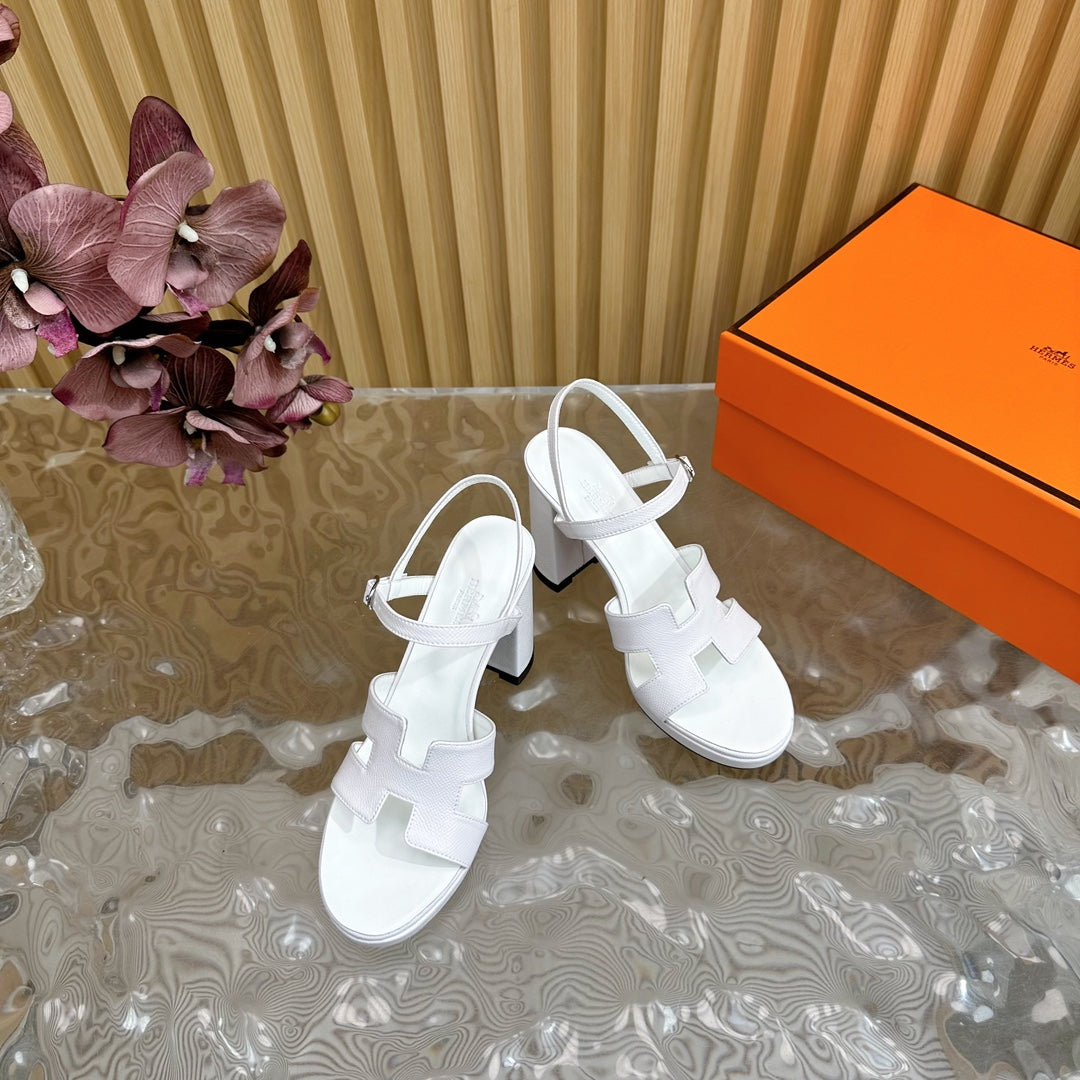 HERMES JAZZ 90 SANDAL IN WHITE CALFSKIN