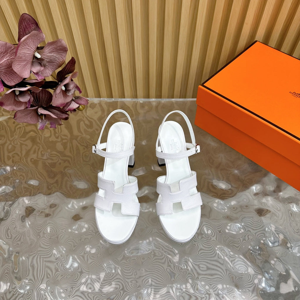 HERMES JAZZ 90 SANDAL IN WHITE CALFSKIN