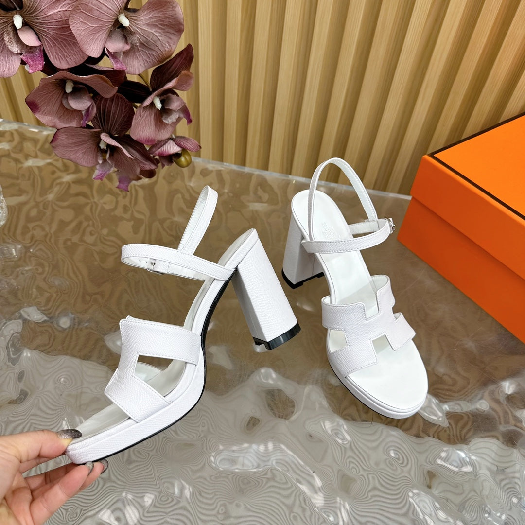 HERMES JAZZ 90 SANDAL IN WHITE CALFSKIN