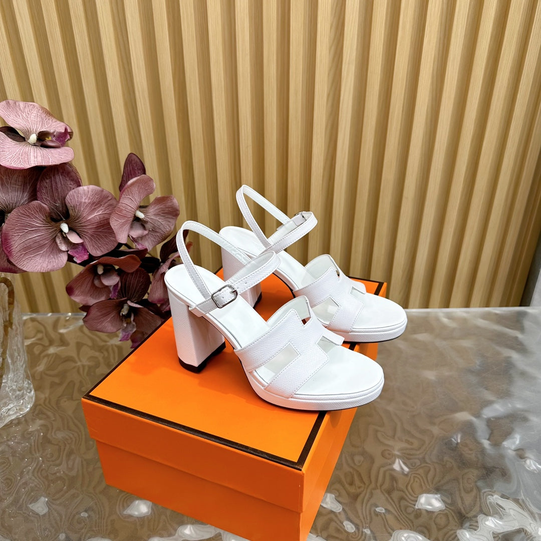 HERMES JAZZ 90 SANDAL IN WHITE CALFSKIN
