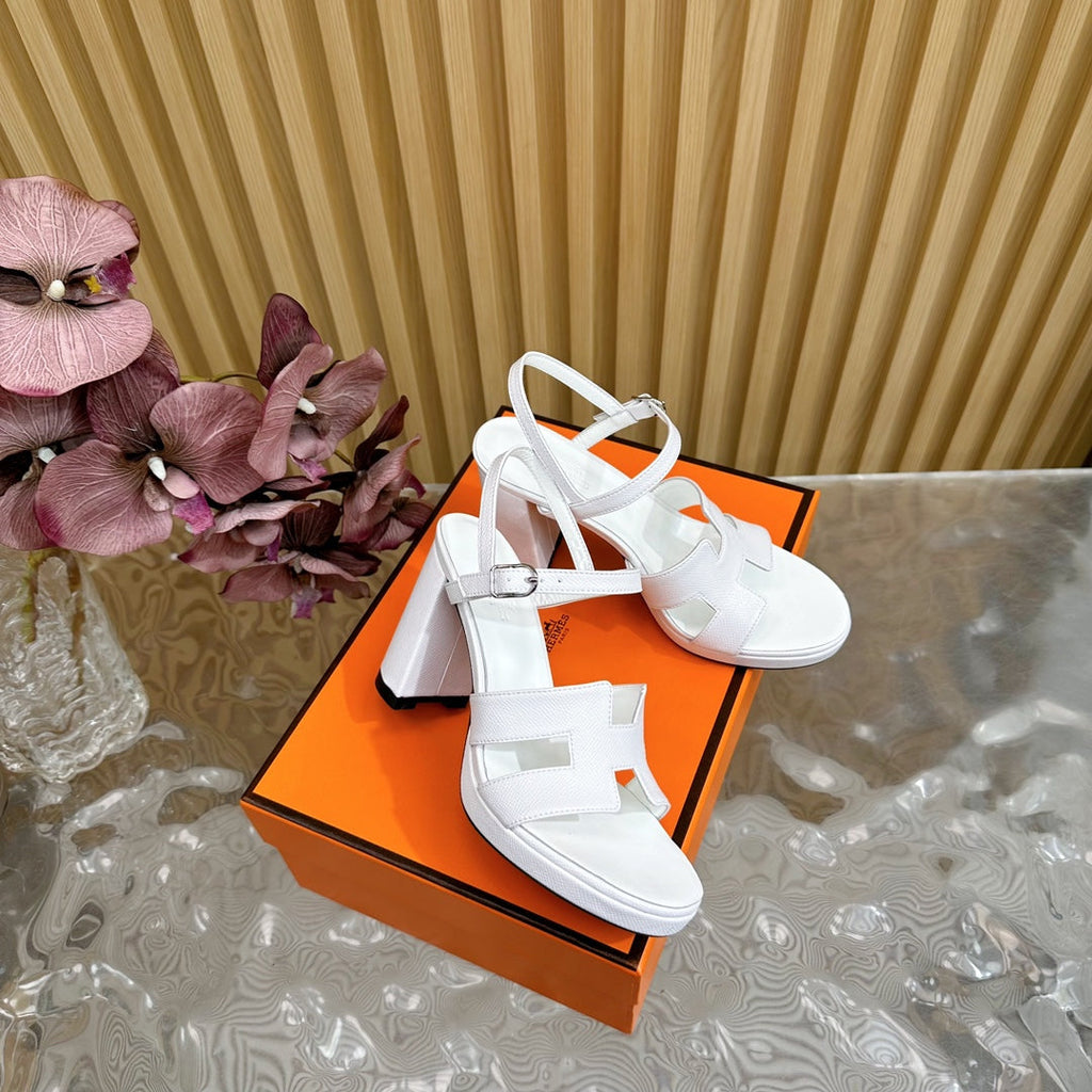 HERMES JAZZ 90 SANDAL IN WHITE CALFSKIN
