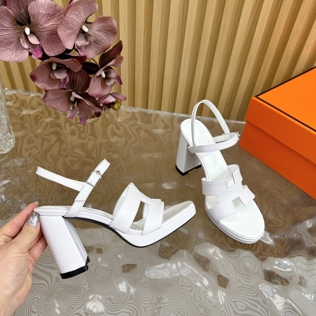 HERMES JAZZ 90 SANDAL IN WHITE CALFSKIN