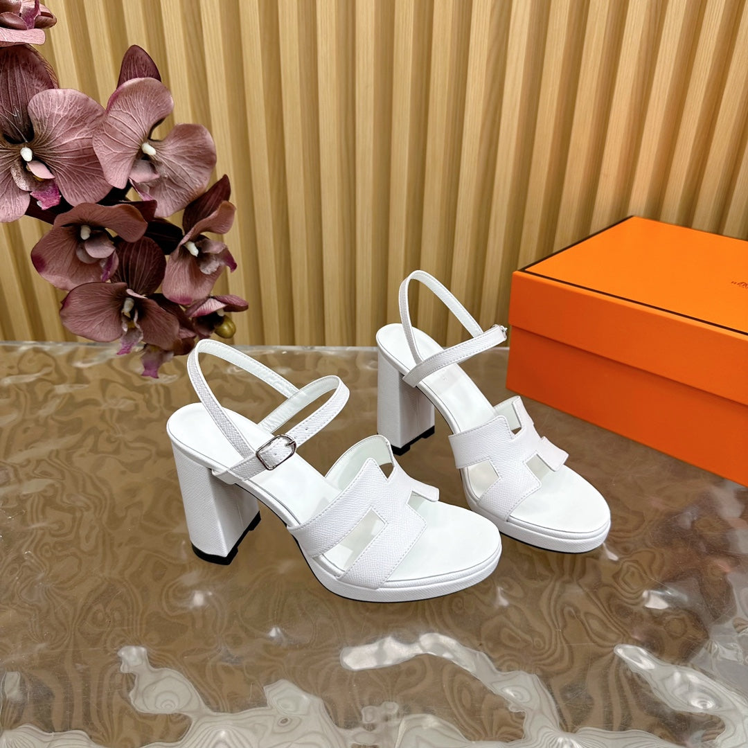 HERMES JAZZ 90 SANDAL IN WHITE CALFSKIN