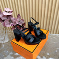 HERMES JAZZ 90 SANDAL IN BLACK CALFSKIN