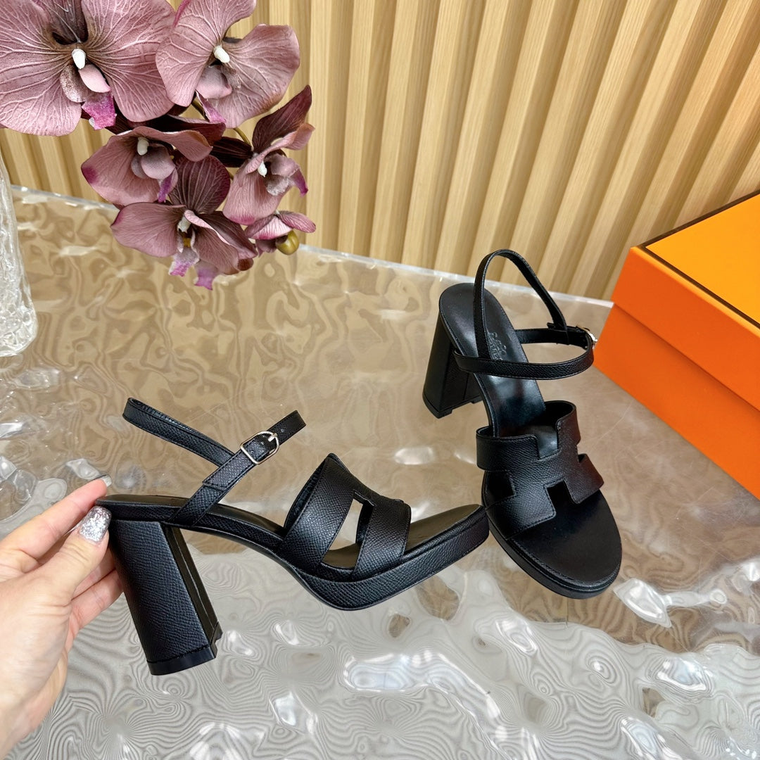 HERMES JAZZ 90 SANDAL IN BLACK CALFSKIN