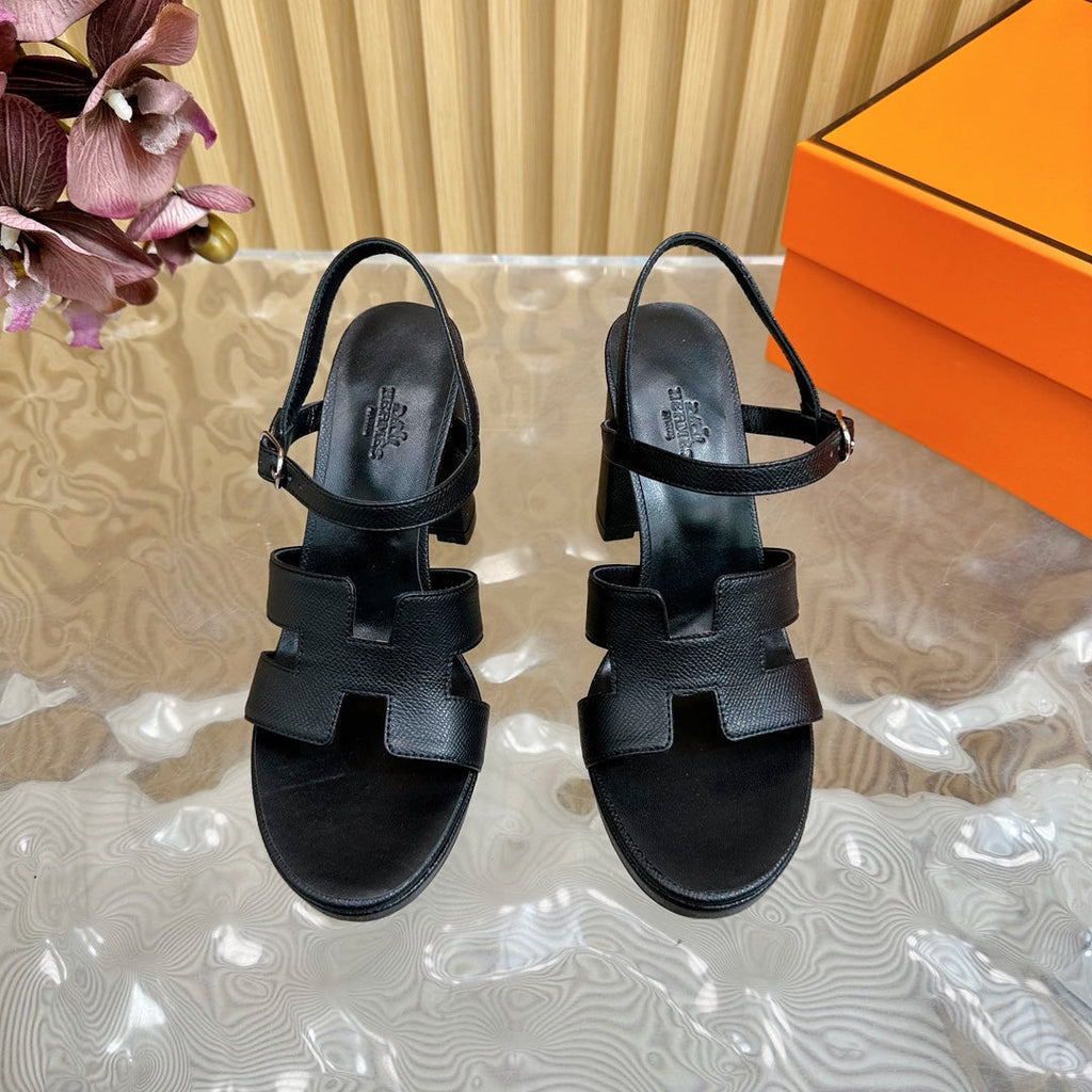 HERMES JAZZ 90 SANDAL IN BLACK CALFSKIN