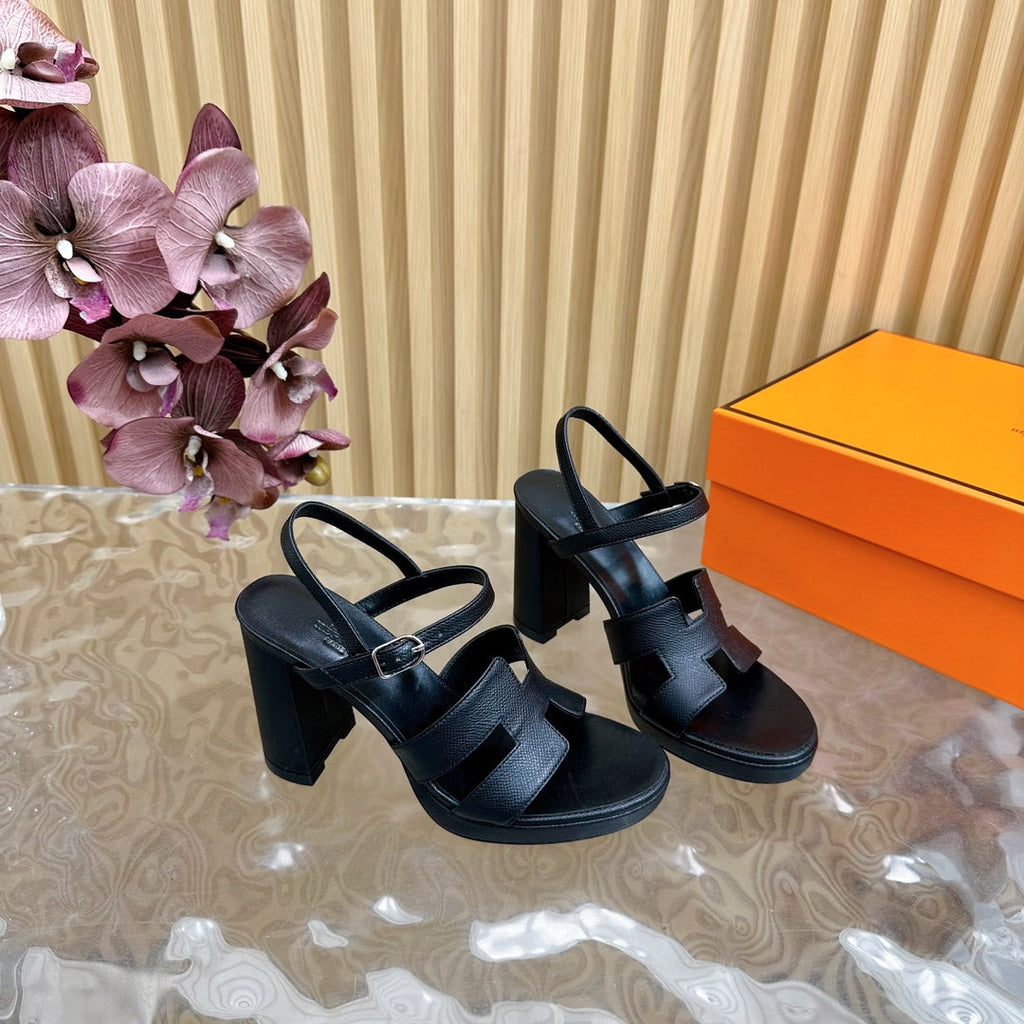 HERMES JAZZ 90 SANDAL IN BLACK CALFSKIN