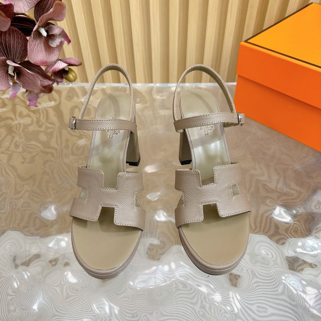 HERMES JAZZ 90 SANDAL IN WOOD BROWN CALFSKIN
