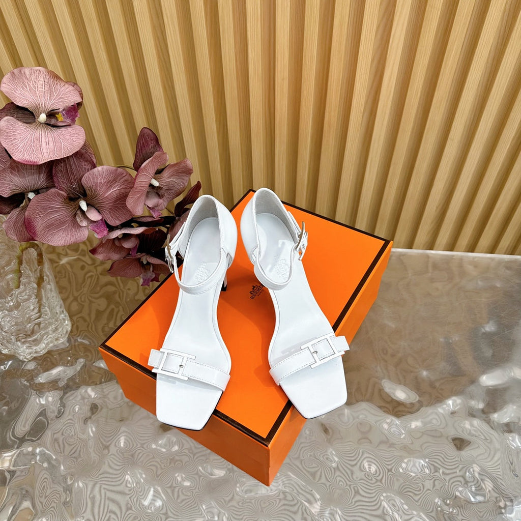 HERMES JULY SANDAL 105 MM IN WHITE CALFSKIN