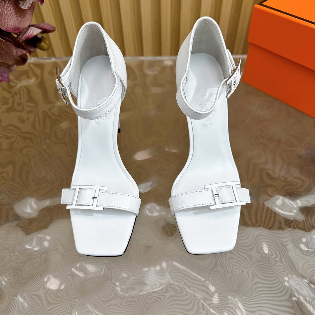 HERMES JULY SANDAL 105 MM IN WHITE CALFSKIN